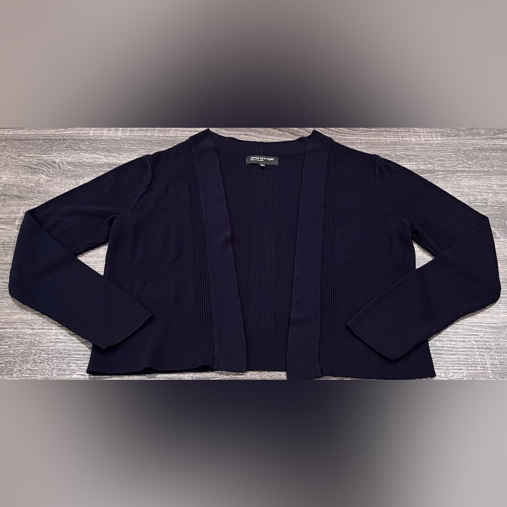 Jones New York Women's Navy Open-Front Cropped Cardigan | Size Large